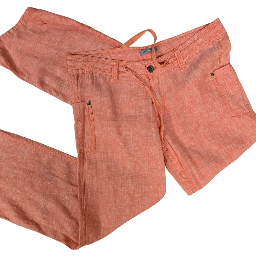 Horny Toad Coral Orange 100% Linen Drawstring Straight Leg Pants Women's Size 2